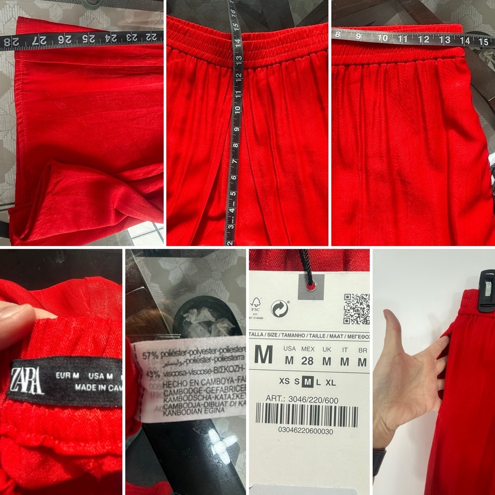 Zara Red Wide-Leg Pants - Picture 6 of 6